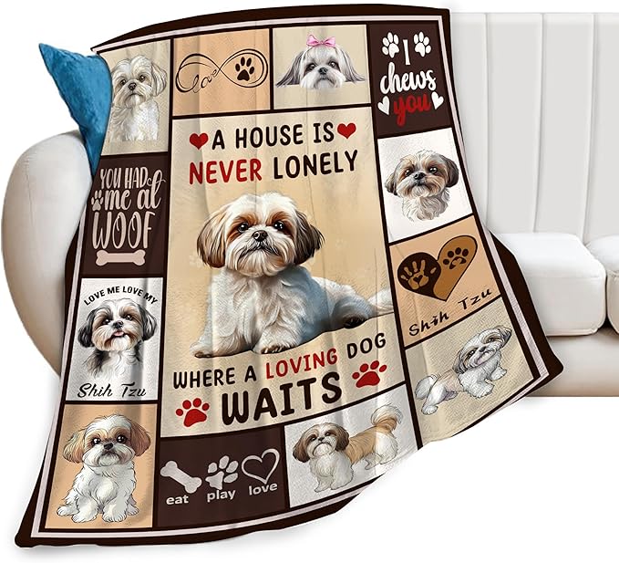 Shih Tzu Gifts Blanket, Dog Throw Blankets, Shih Tzu Stuff Animal Gift for Women Boys Girls Men Lover Adult Cozy Fleece Flannel Bedding Plush for Couch Sofa Bed Decor 60"X50"