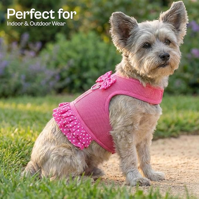 Parisian Pet Step in Dog Harness - 100% Mesh Fabric Pink Girl Dog Harnesses - Soft Fully Padded, No Pull Dog Vest Harness Dress - Puppy Harness - Dog Harness Large Sized Dog - L