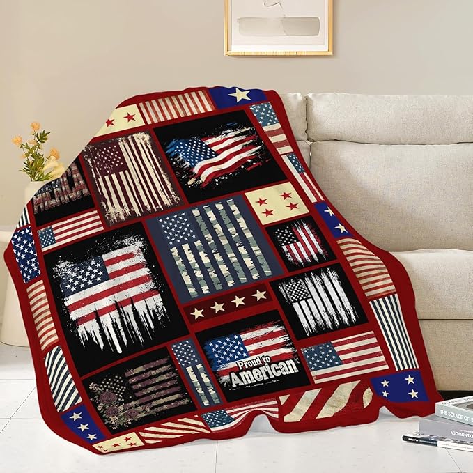 Veteran Blanket American Flag Throw Blanket Veterans Day Gifts for Men Women Adults Super Soft Cozy Plush Fluffy Fuzzy Fleece Blanket Home Decor 50''X60''