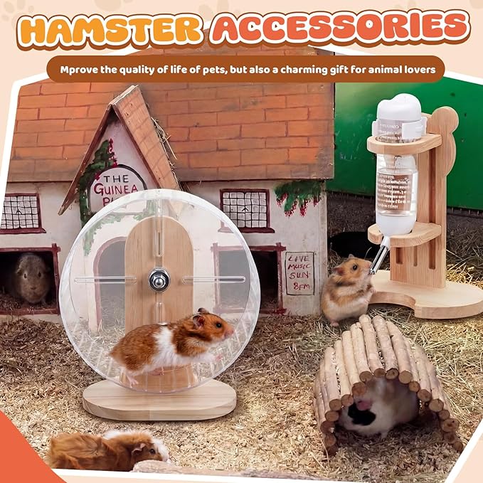 2 Pcs M, 9.5 Inch Transparent Hamster Wheel Adjustable Silent Exercise Wheel with Water Bottle Stand Stable Running for Dwarf Hamster Gerbil Mouse Small Animal Cage Accessories