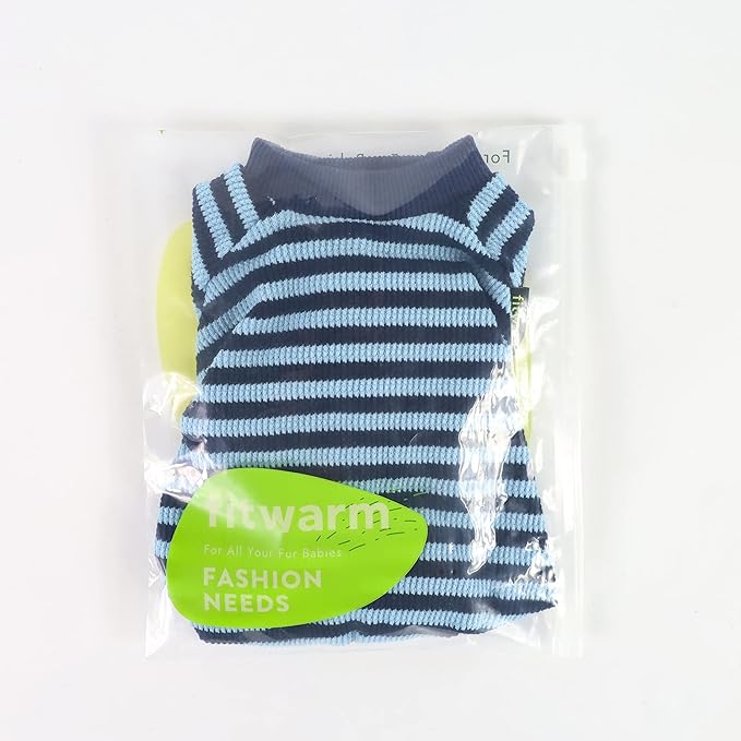Fitwarm Blue and White Striped Dog Pajamas, Waffle Dog Clothes for Small Dogs Girl Boy, Puppy Onesie with Feet, Pet Cat Outfit, Small