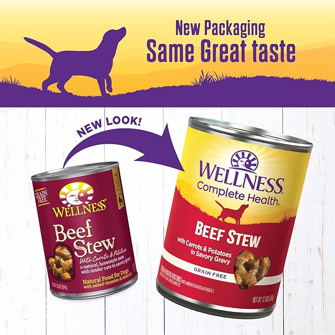 Wellness Complete Health Grain Free Canned Wet Dog Food, Beef Stew, 12.5-Ounce Can (Pack of 12)