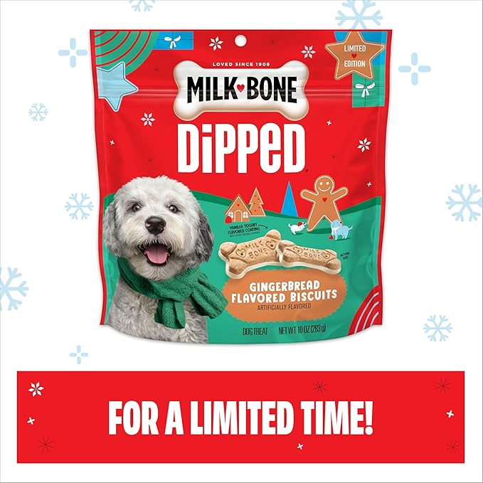 Milk-Bone Dipped Gingerbread Artificially Flavored Dog Biscuits, 10 oz Bag (Pack of 2)