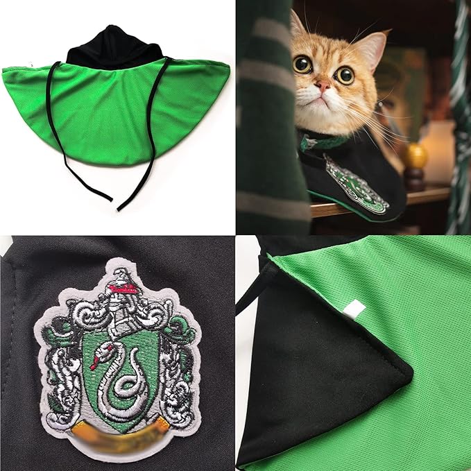 Dog Cat Costumes with Glasses and Neckties,Cosplay Costume Set Perfect for Party and Gifts for Cat Dog (Slytherin, Small)