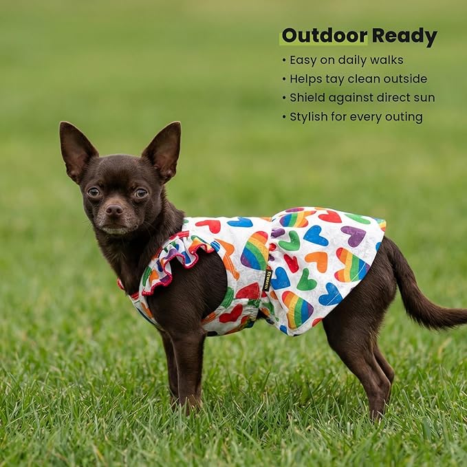 Fitwarm Colorful Heart Dog Dress, Summer Clothes for Small Dogs Girl, Cute Pet Rainbow Outfit, Red, Yellow, Blue, Green, White, Medium