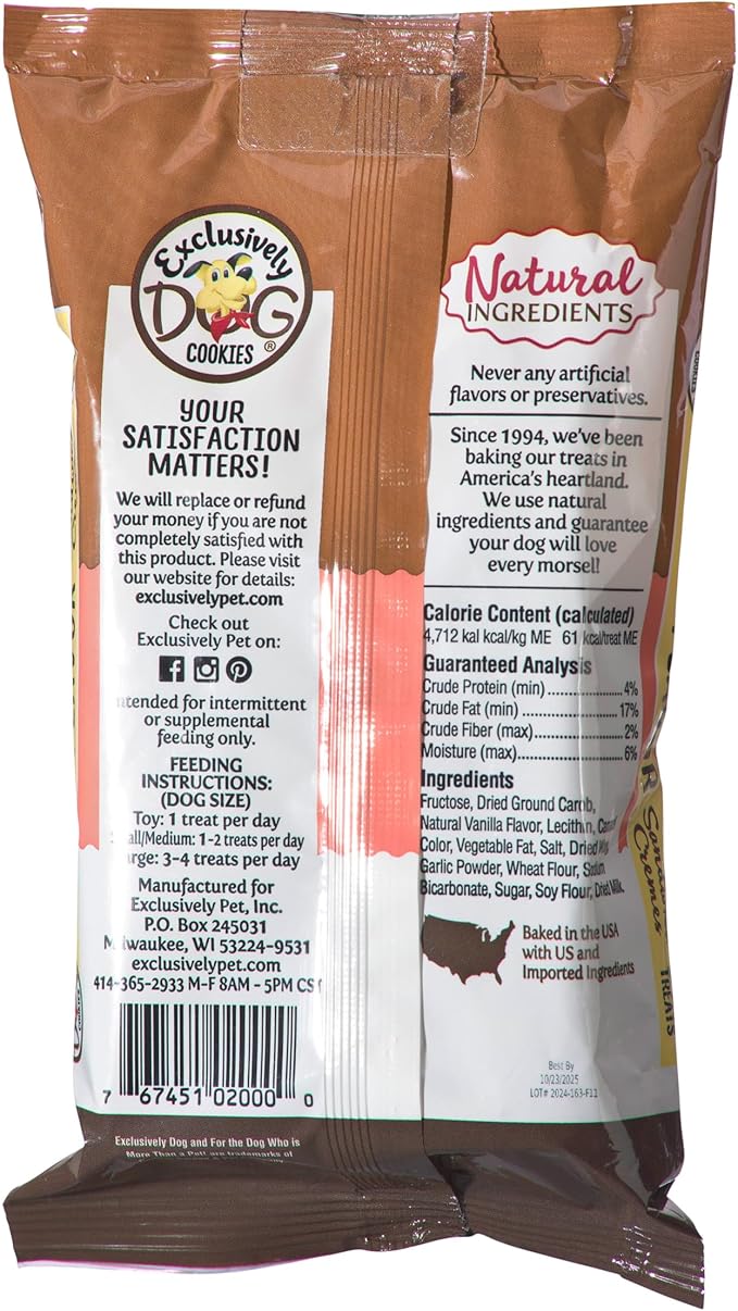 Exclusively Dog Carob Sandwich Cremes Cookies - All Natural Dog Treats, No Animal Byproducts, Baked in The USA, Ideal for Medium to Large Dogs - Carob Flavor, 8oz Bag