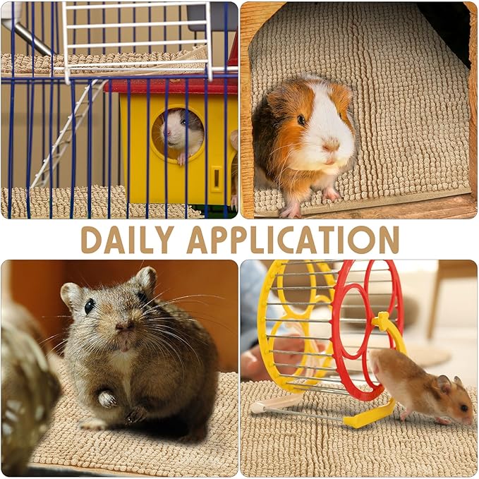Amylove 4 Pcs Guinea Pig Cage Liner Washable Fleece Pee Pads Pet Dog Cat Bedding Training Mat for Small Animal Guinea Pig Puppy Bunny Hamster(16 x 24 Inch,Square,Beige)