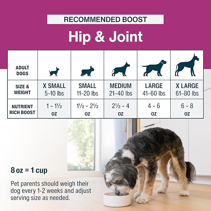 JustFoodForDogs JustFresh Boosts Hip & Joint Support Dog Food Toppers with Glucosamine to Support Hip Mobility & Joint Flexibility, Human-Grade Fresh Pet Meal Booster, 8 oz Pouches - 8 Pack