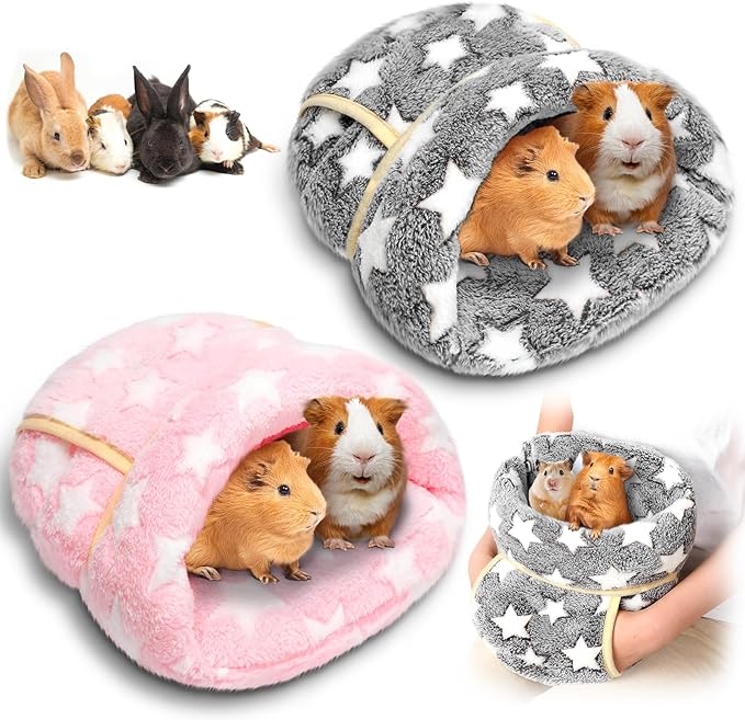Wenqik 2 Pcs Guinea Pig Hideouts Guinea Pig Bed Washable Bunny Bedding Cuddle Warm Small Pet Sack Supplies Portable Pet Carrier Cage Nest Accessories for Cage(Gray, Light Pink,Pentagram)