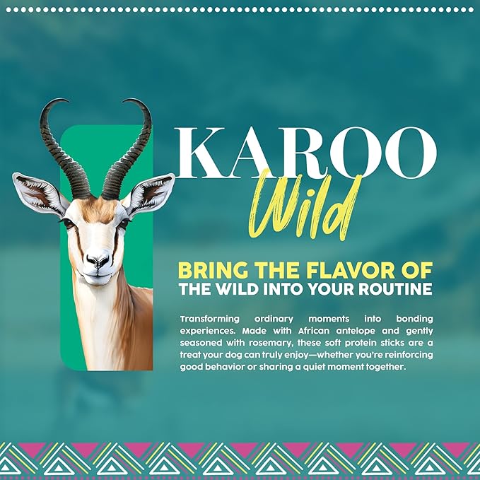 Karoo Wild Sticks Rosemary Seasoned Treats for Dogs – 16 oz – Soft & Chewy Protein Sticks Made with African Antelope – Ideal for Training & Rewarding