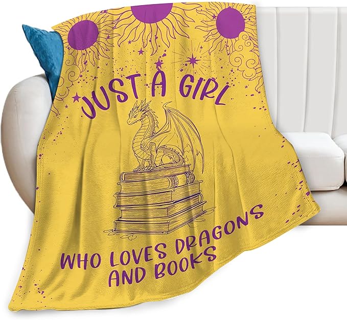 SweetFox Just A Girl Who Loves Dragons and Books Blanket Dragon Decor Throw Blanket Gifts for Girls Boys Lovers Super Warm Soft Plush Fleece Flannel Bedding Blankets for Kids Adults Men Women 50"X40"