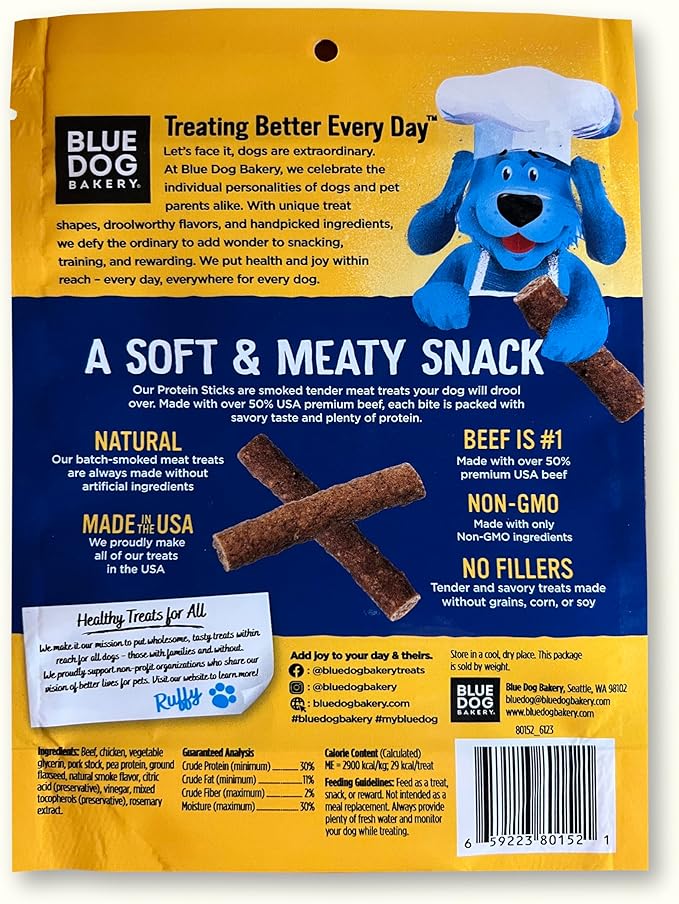 Blue Dog Bakery Protein Jerky Sticks | Medium, Soft Beef Flavor Chew Sticks | Natural Healthy Dog Treats, 6 oz (Pack of 8)