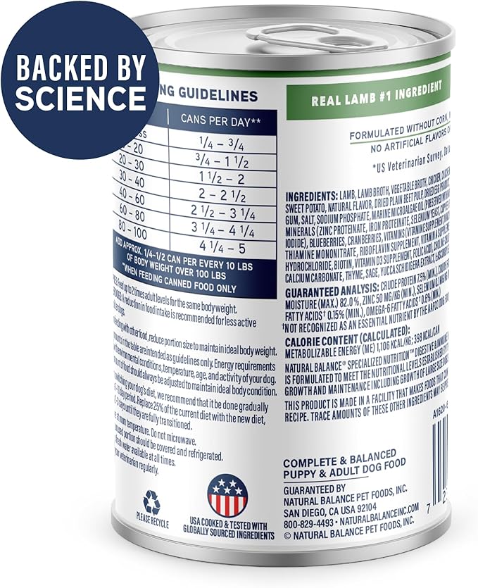 Natural Balance Specialized Nutrition Wet Dog Food Stew with Lamb and Brown Rice, Digestive & Immune Health Dog Food, Natural Ingredients with Added Vitamins & Minerals - 12.7 oz. (Case of 12)