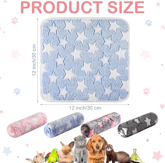 Tudomro 8 Pcs Guinea Pig Blankets Washable Small Pet Fleece Bedding Cage Liners Double Sided Pet Reusable Sleep Mat Pad Cover for Ferret Chinchilla Furniture Protection(Big Star,12 x 12 Inch)