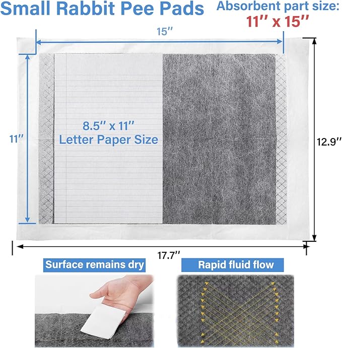 WRINGKIT 100 Pieces Rabbit Pee Pads, Disposable Small Guinea Pig Cage Liner with Super Absorbent, Leak-proof Puppy Potty Training Pad for Quick Dry Reduce Odor, Bunny Pee Mat for Kittens, Small Animal