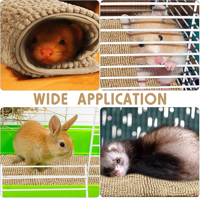 Amylove 4 Pcs Guinea Pig Cage Liner Washable Fleece Pee Pads Pet Dog Cat Bedding Training Mat for Small Animal Guinea Pig Puppy Bunny Hamster(16 x 24 Inch,Square,Beige)
