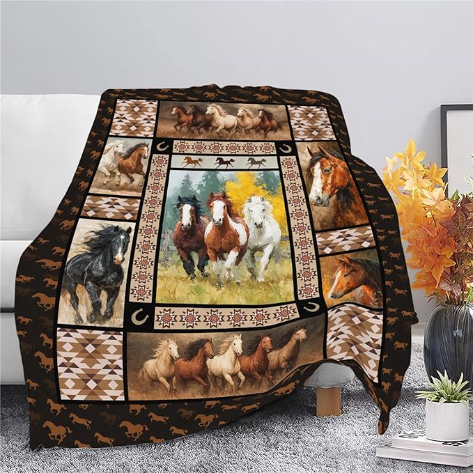 Horse Throw Blanket Horse Stuff Gifts for Kids Girls Boys Adults Women Men Soft Cozy Warm Plush Fluffy Fuzzy Fleece Blanket Decor 60''X80''