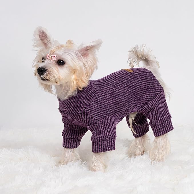 Fitwarm Mock Neck Knitted Dog Pajamas, Warm Winter Clothes for Small Dogs Boy Girl, Pet Onesie, Purple, Large