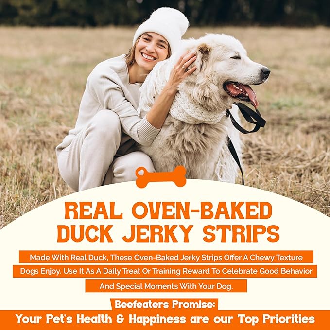 Beefeaters Duck Jerky Strips for Dogs 38oz, Oven-Baked High Protein Dog Treats Duck Jerky - Low Fat Grain-Free Dog Snacks - No Corn Wheat or Soy - Chewy Dog Jerky Treats for Training and Rewards
