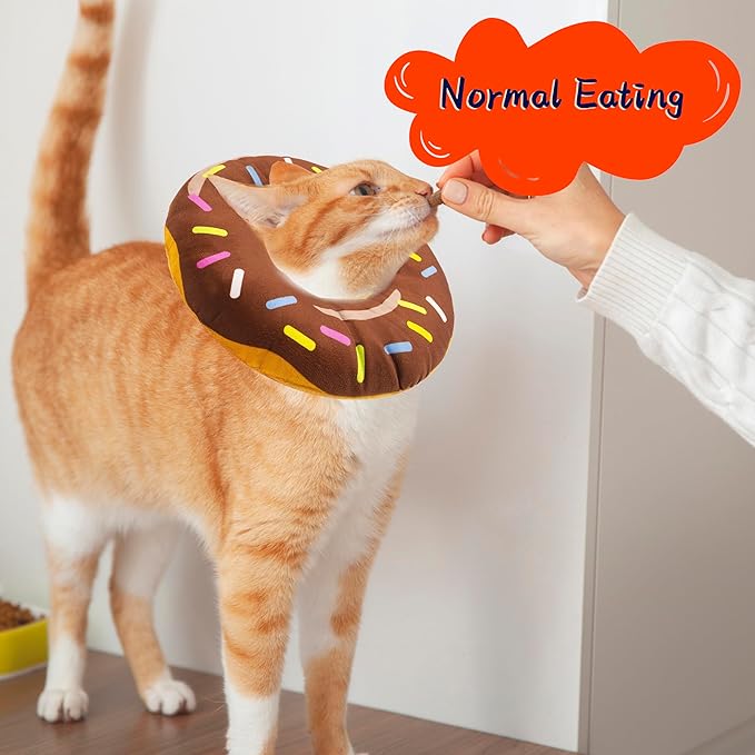 Seyezo Cat Cone Collar Soft, Adjustable Cat Recovery Collar for Small Medium Large Cats, Cute Donut E Collar After Surgery, Cone for Cats to Stop Licking Kitten Cones (Donut Brown, Medium)