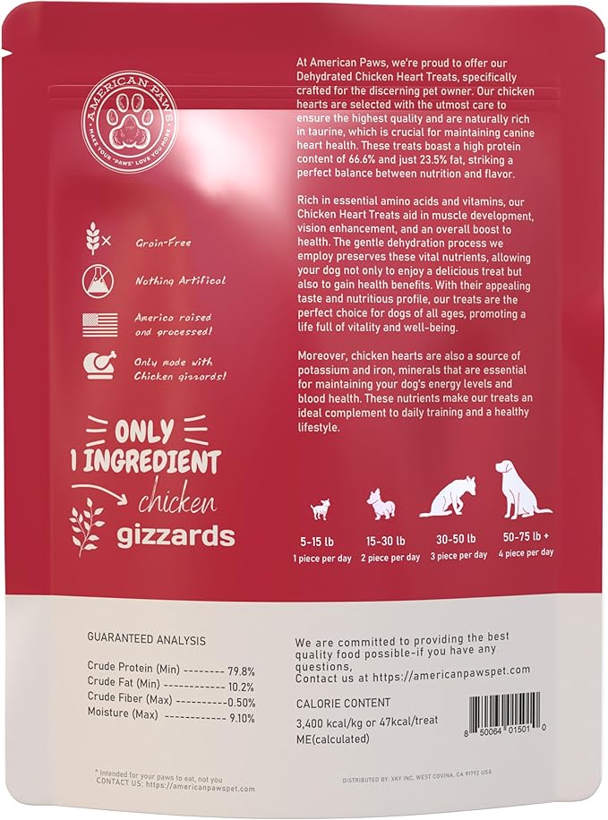 American Paws Dehydrated Chicken Gizzards Dog Treats, Only One Ingredient, No Additives, Made and Sourced in USA