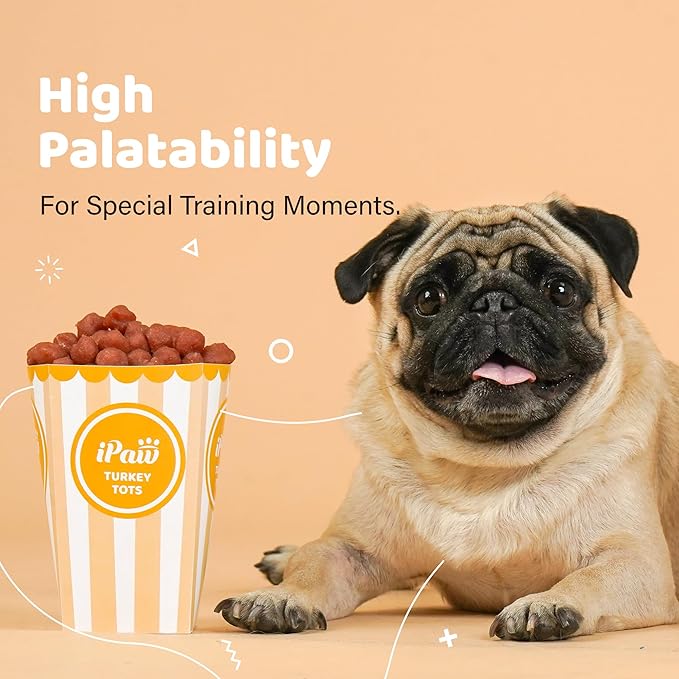 iPaw Turkey Tots Dog Treats for Puppy Training, All Natural Human Grade Dog Treat, Hypoallergenic, Easy to Digest (Turkey Tots)