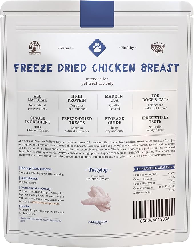 American Paws Freeze Dried Chicken Breast Tenders - Dog Treats & Cat Treats, Dog Training Treats for Small & Medium Dogs, Healthy Freeze Dried Dog & Cat Treats, Made in USA 4oz