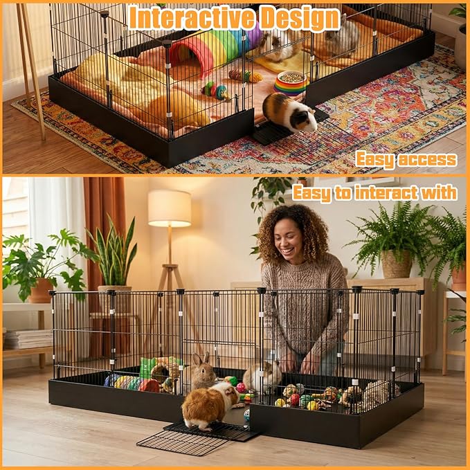 Guinea Pig Cages DIY Small Animal Playpen with Waterproof Liner, Expandable Cage for Guinea Pigs, Metal Wire Yard Fence Rabbit Cage