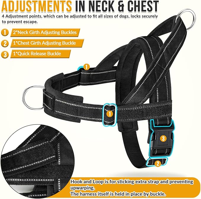 SlowTon No Pull Dog Harness - Heavy Duty Dog Harness and Leash Set for Medium Large Dogs, Reflective Tactical Harness with Soft Padded and Front Clip for Easy Walk and Training （B, M