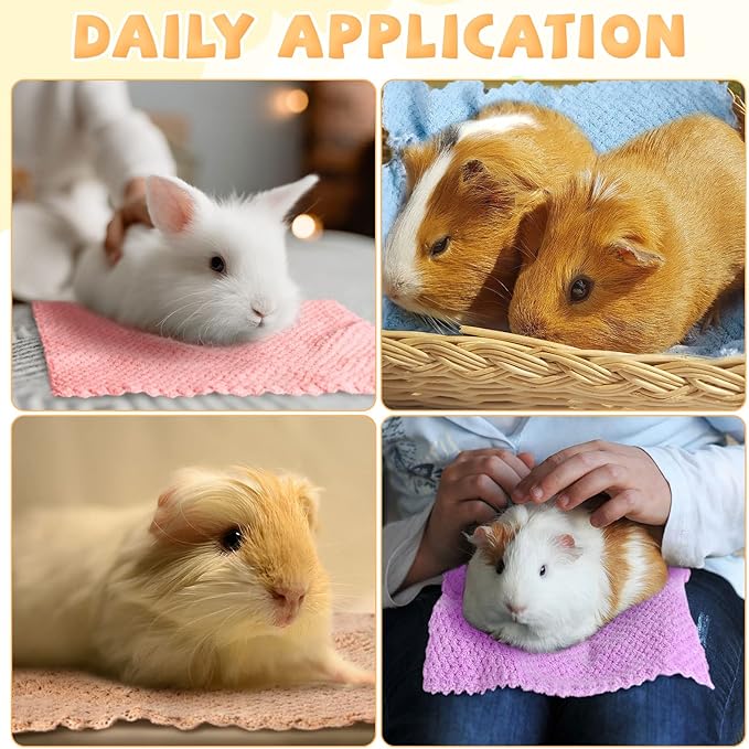 Reginary 10 Pcs Guinea Pigs Blankets Hamster Fleece Cage Liners Coral Fleece Quick Dry Soft Blankets Bedding Guinea Pig Accessories for Cat(12 x 12 Inch,Colorful)