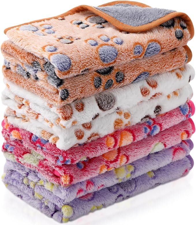 Reginary 4 Pcs Waterproof Guinea Pig Blankets Washable Small Animal Fleece Bedding Guinea Pig Cage Liners Reusable Training Pads Pet Pee Pad Sleep Mat for Hamster(Paw Print,28 x 41 Inch)