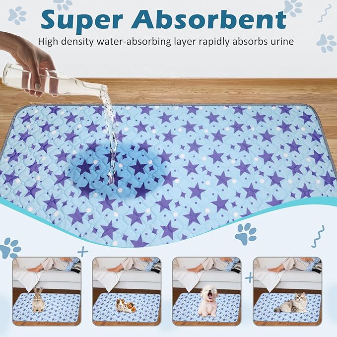 Reusable Guinea Pig Cage Liners, 47" x 24" (Pack of 2) Washable Pee Pads , Super Absorbent & Waterproof & Anti-Slip Pet Bedding Liner for Dogs, Bunny, Small Animals (Blue)