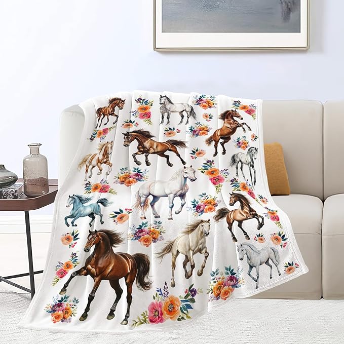 Horse Throw Blanket Horse Blanket Gifts for Girls Women Men Boys Kids Adults Super Soft Cozy Plush Fluffy Fuzzy Fleece Blanket Home Decor 50''X60''