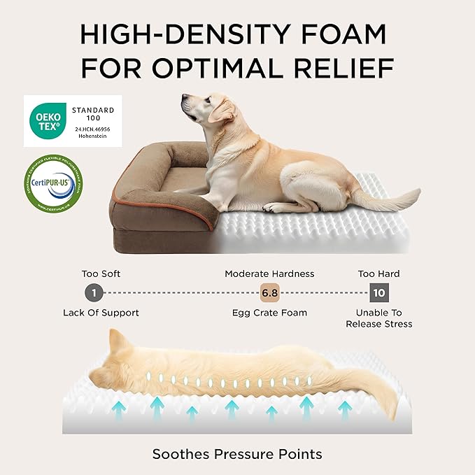Bedsure Orthopedic Dog Bed Medium Size Dogs - Washable Medium Dog Cat Bed Waterproof, Comfort Pet Couch Sofa with Washable Removable Cover, Pets Bed with Nonskid Bottom, Brown, 28"