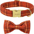 Unique style paws Cotton Dog Collar with Bow Autumn Puppy Collar with Halloween Orange Brown Grid for Small Medium Large Boys Girls Dogs