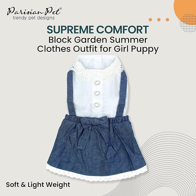 Parisian Pet Chambray Overall Dog Dress - Summer Clothes for Large Dogs Girl - Blue Denim Pet Dress - Designer Dog Overalls - Lightweight and Breathable Puppy Clothes - Dresses for Dogs
