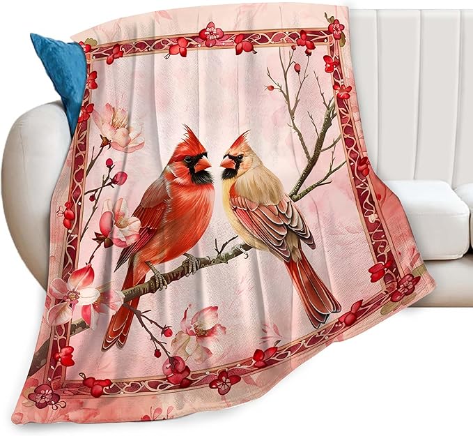 Red Cardinal Cute Decor Throw Blanket Gifts for Girls & Boys - Super Warm Soft Plush Lightweight Fleece Flannel Blanket for Kids & Adults - 50"X40"