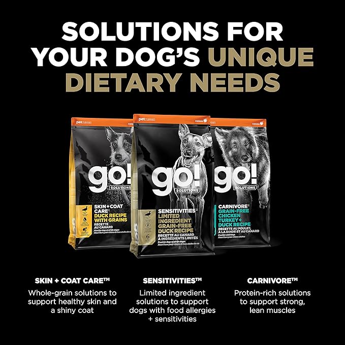 Go! Solutions Sensitivities Limited Ingredient Duck Grain-Free Dry Dog Food, Chicken-Free Kibble Made by Experts for Sensitive Stomachs & Food Allergies, for Puppies, Adults, & Seniors, 12 lb Bag