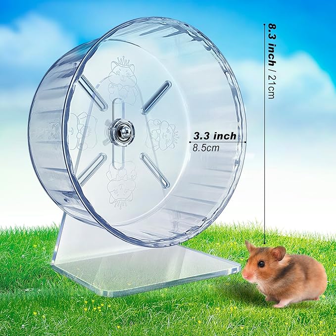 Silent Hamster Wheel, Super-Silent Hamster Exercise Wheels Accessories, Quiet Running Wheels, Adjustable Stand for Hamsters Mice Or Other Small Animals (Ф 8.3 inch, Transparent)
