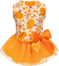 Fitwarm Pumpkin Flower Dog Dress, Thanksgiving Outfit for Small Dogs Girl, Fall Pet Outfit, Beige, Orange, XS