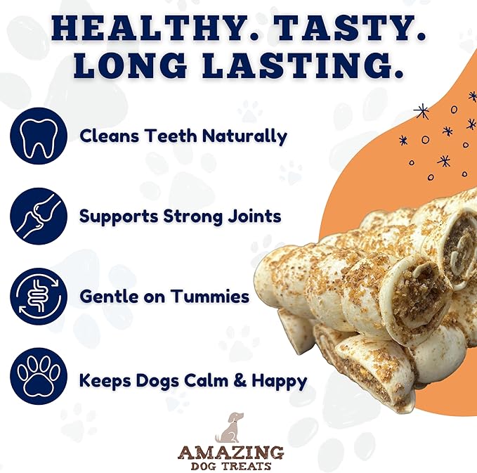 Amazing Dog Treats - Beef Cheek Rolls Mega Thick (Bully Dust Flavor, 5-6" - 8 Count) - Safe Rawhide Alternative Dog Chew - Great for Power Chewers - Long Lasting Dog Chew - Retriever Rolls for Dogs