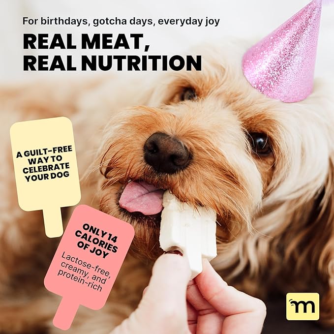 MalsiPree Dog Birthday Treats - Freeze Dried Puppy Ice Cream & Canine Popsicle - Healthy Pet Gift & Party Favors - Grain Free Dessert & Cake Alternative - Salmon, Beef & Chicken - 15 Count
