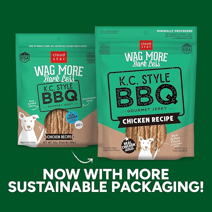 Cloud Star Wag More Bark Less Jerky Grain Free Dog Treats, Kansas City BBQ Chicken, 10 oz. Pouch