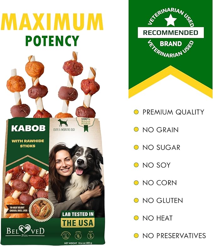 Beloved Pets Dog Treats Rawhide Kabobs with Duck & Chicken Human Grade Meat 10.6 Oz - All Natural & Dried Snacks - Grain Free Long Lasting Chews for Large & Small Dogs - Best Sticks for Training