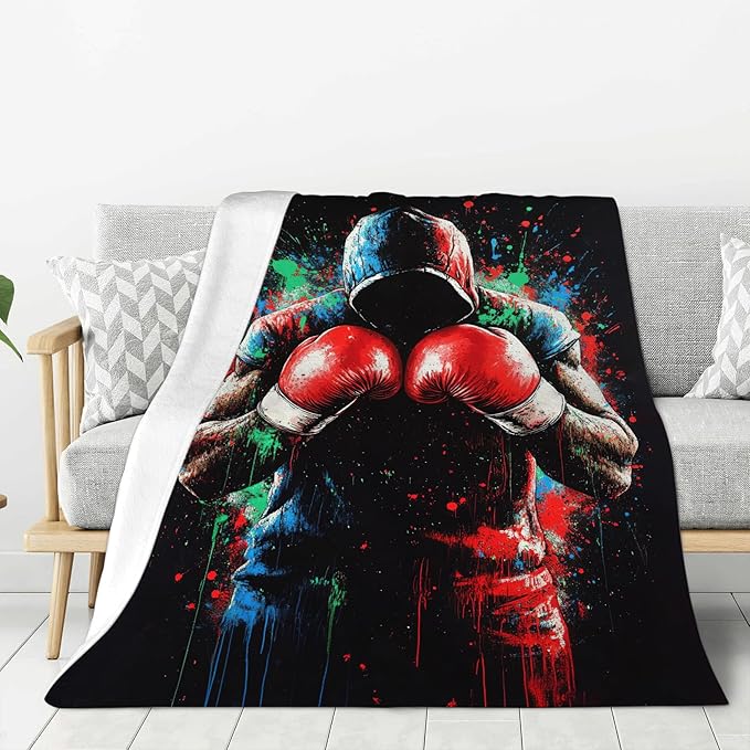 Boxing Gifts, Boxing Throw Blanket, Sports Gift for Men Boys Women Girls Lover Adult Cozy Fleece Flannel Bedding Stuff Plush for Couch Sofa Bed Decor 50"X40"