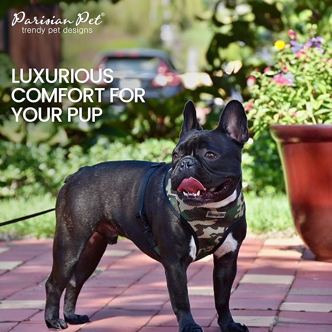 Parisian Pet Camo Dog Harness - Breathable Mesh No Pull Puppy Harness with Leash Ring - Adjustable Harnesses for Dogs - Soft Padded Step-in Pet Vest - Lightweight Dog Vests for Small Sized Dogs