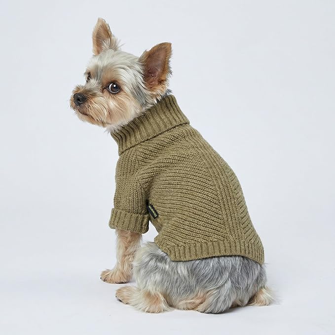 Fitwarm Thermal Knitted Dog Sweater Doggy Winter Coat Pet Clothes Doggie Turtleneck Jacket Puppy Outfits Cat Sweatsuit Sage Green XX-Large