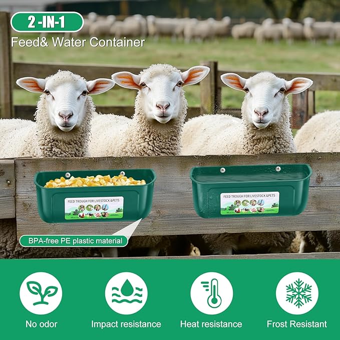 Chicken Feeder Waterer, 6 Pack Duck Feeder Supplies, Hanging Fence Feed Trough with Clips for Goat, Sheeple, Piglet, Gooses, Turkeys, Dog Livestock Poultry,Green