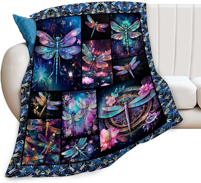 Dragonfly Blanket Dragonfly Throw Blanket Gifts for Women Men Boys Girls Kids Adults Super Soft Cozy Plush Fluffy Fuzzy Fleece Blanket Home Decor 50''X60''