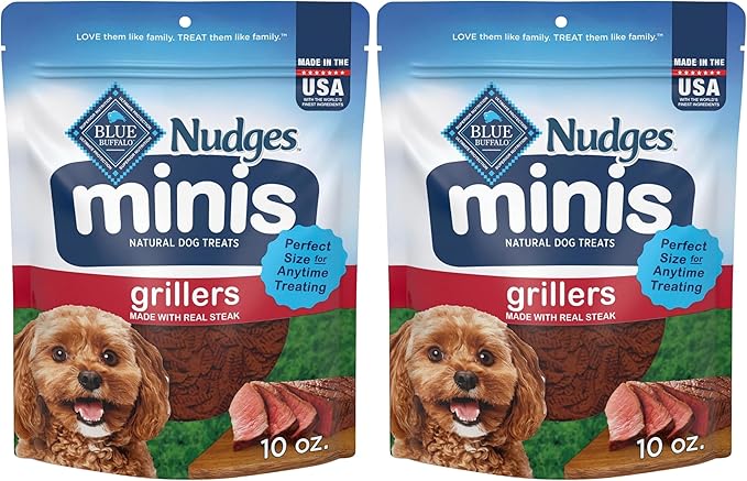 Blue Buffalo Nudges Minis Grillers Made with Real Steak, Natural Dog Treats Mineral-Enhanced for Flavor, 10 oz. Bag (Pack of 2)
